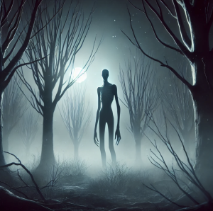 Apparition de la Jagolipette dans une forêt brumeuse – illustration pour la page Témoignages et apparitions de la Jagolipette